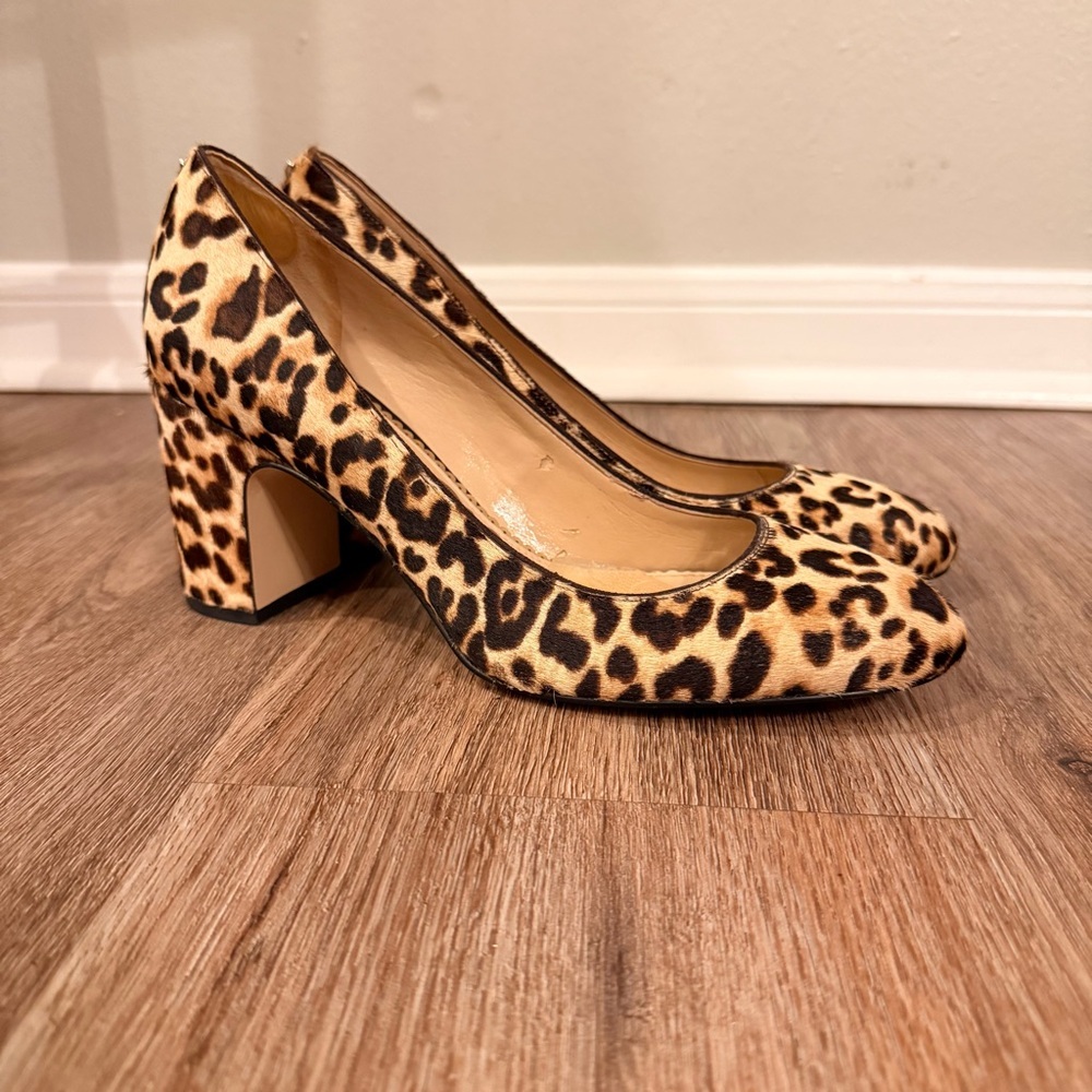 Sam Edelman Stillson Pumps Animal Print Calf Hair Block Heels Women’s Size 8 Tan